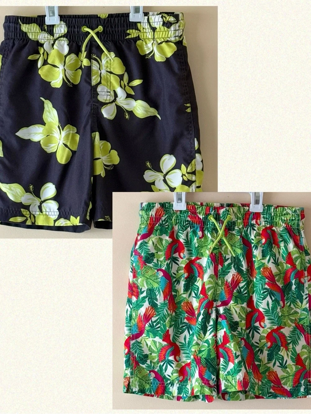 Old Navy Boys Tropical Swim Shorts - Hibiscus & Parrot Print, Size XL (14-16)